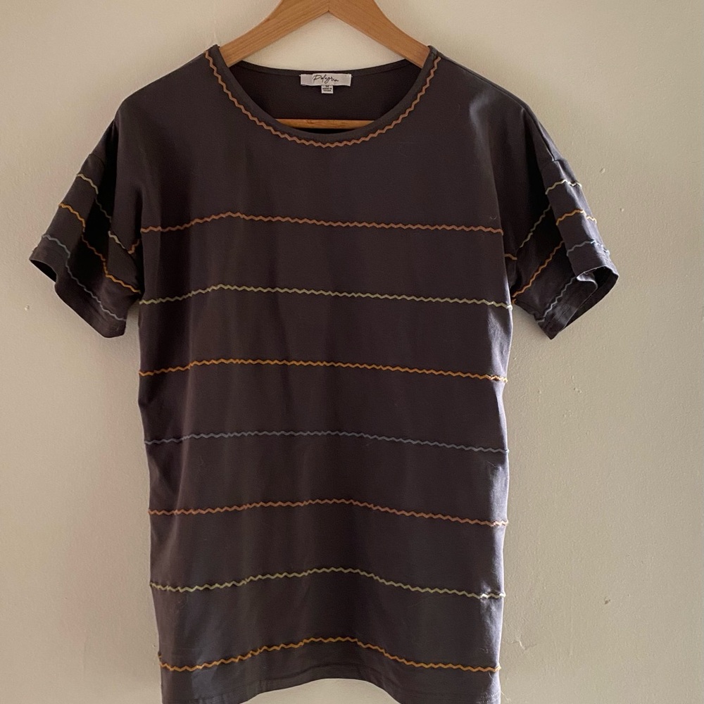 Polagram Charcoal Tee with Colorful Stripes